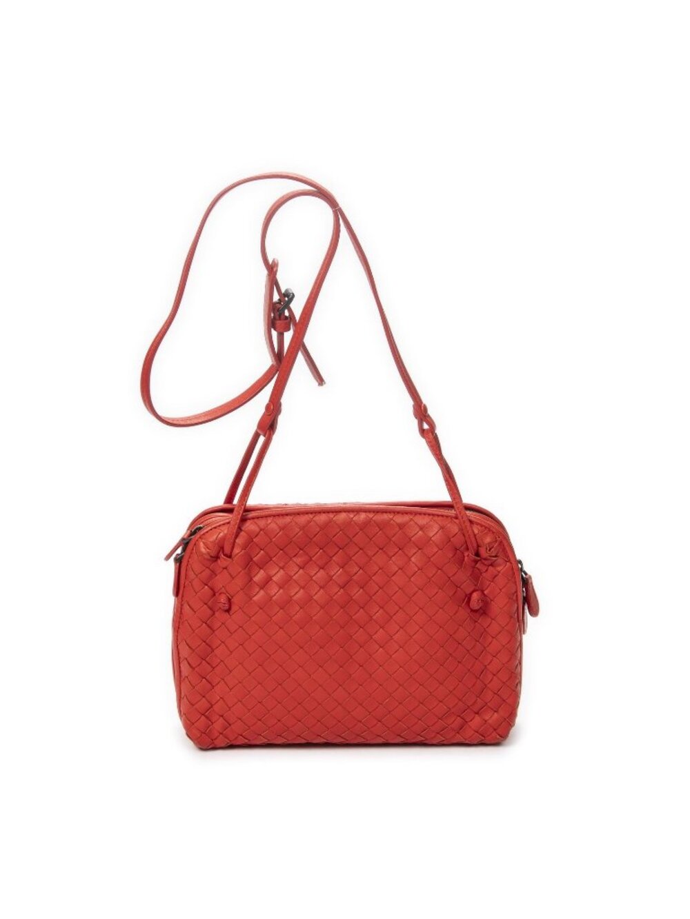 Bottega Veneta Double Zip Nodini Cross Belt Bag Red Intrecciato Leather